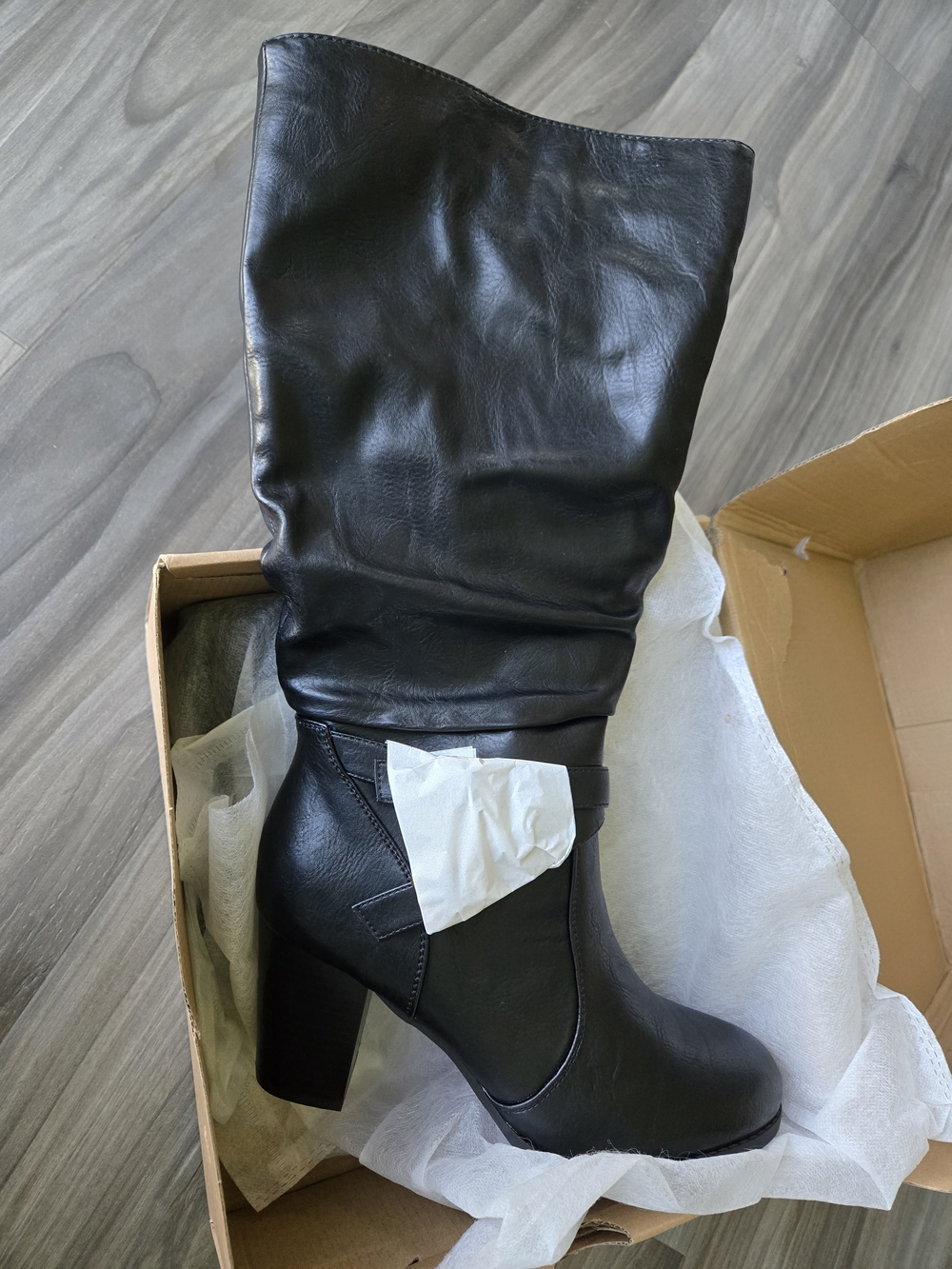 Black Women's Mid-Calf Block Heel Boot